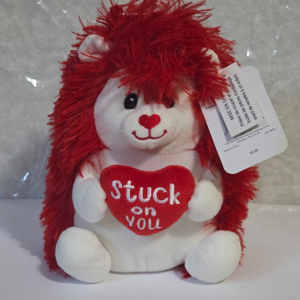 American Greetings Red White Hedgehog Stuck on You Heart Valentine Plush 8in